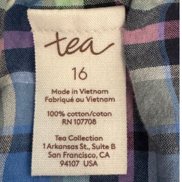 Tea Collection Girls 16 Blue Plaid Cotton Romper Jumpsuit Summer Outfit - Picture 4 of 6